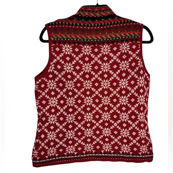Icelandic Designs Wool Red Floral Knit Sweater Vest Size Small - Picture 7 of 14